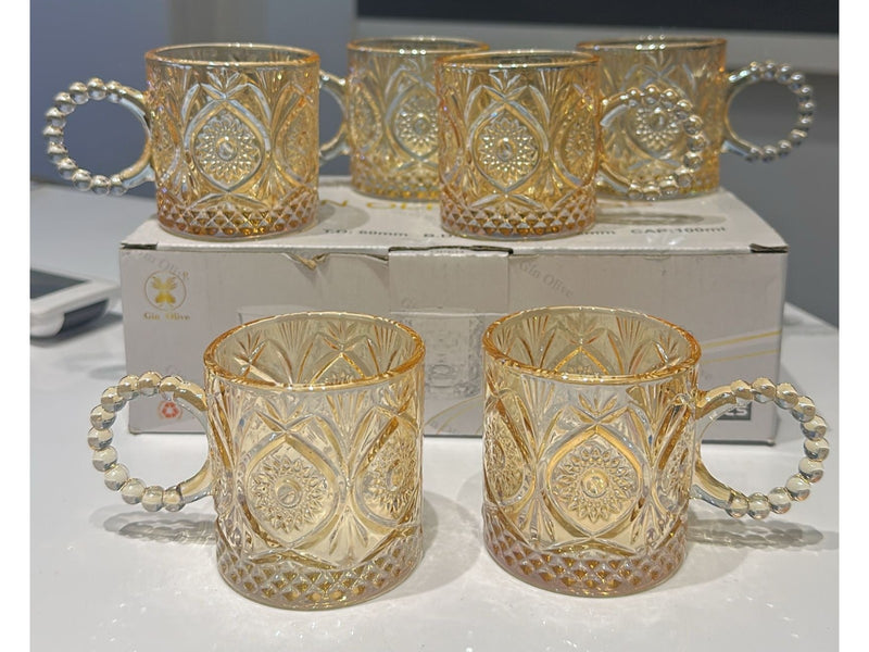 طقم 6 فنجان مزخرف بيد بابلز - عسلي & ك*ق 12