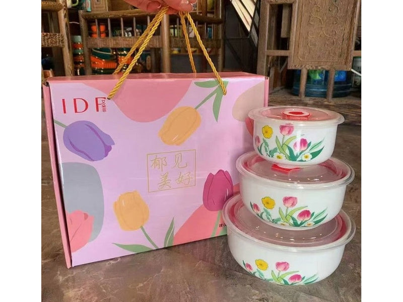 طقم 3 قطع علب ثلاجه بورسلين مقاسات فلوري 4662 & ك*ق 20