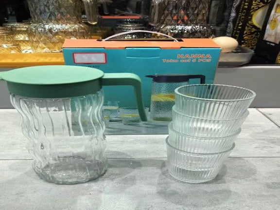 طقم دورق + 4 كوب زجاج 5014 مضلع & ك*ق 20